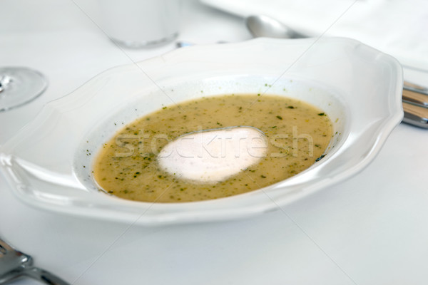 Hummer Garnelen Spargel Suppe Mozzarella Schaum Stock foto © gsermek