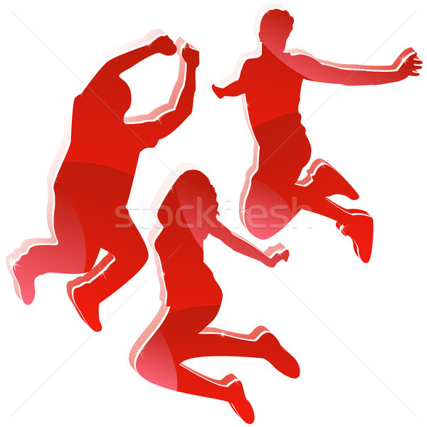 Red Glossy Silhouettes 3 Friends Jumping. Stock photo © gubh83