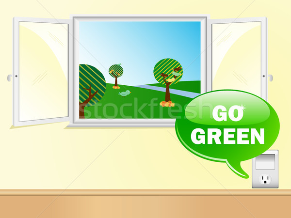 Electric Outlet Saying Go Green with Beautiful Window.  Stock photo © gubh83