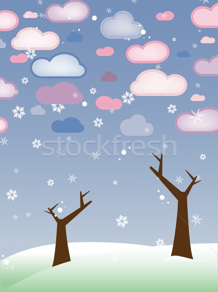 Retro Snowy Landscape with Leafless Trees - Season Winter Stock photo © gubh83