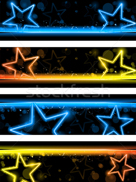 Glowing Neon Stars Banner Background Set of Four Stock photo © gubh83