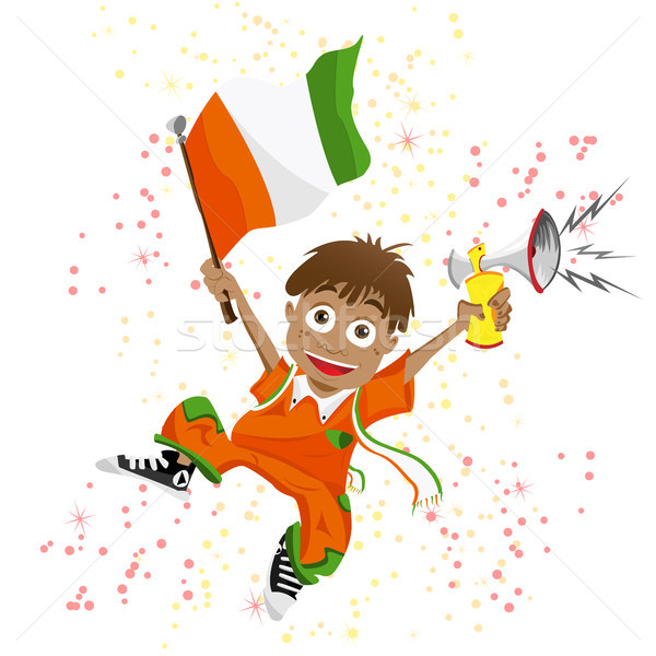Ivory Coast Sport Fan with Flag and Horn Stock photo © gubh83