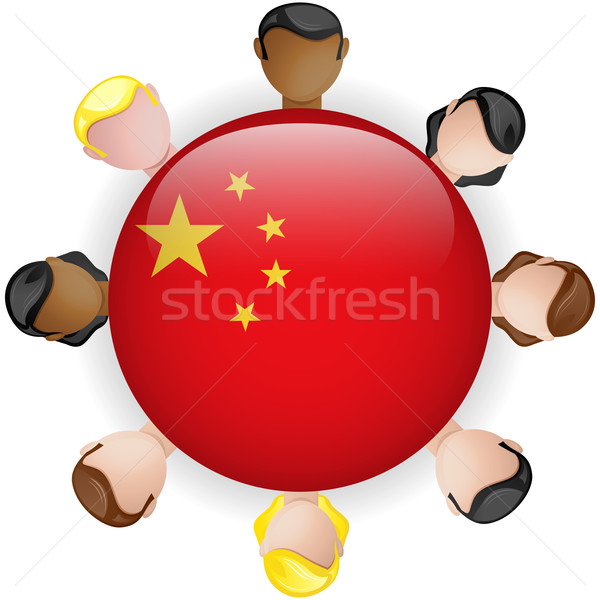Cina bandiera pulsante lavoro di squadra persone gruppo Foto d'archivio © gubh83