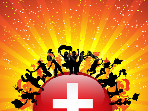 Stock photo: Switzerland Sport Fan Crowd with Flag