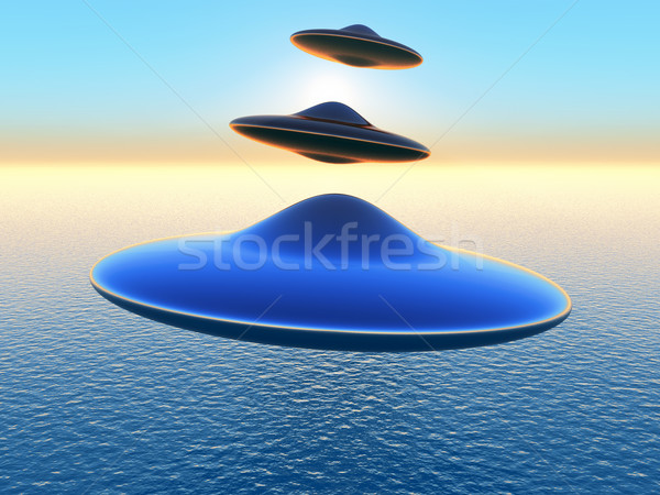 посетитель Flying блюдце морем небе пространстве Сток-фото © guffoto