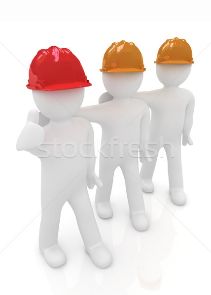 Stock photo: 3d mans in a hard hat with thumb up 