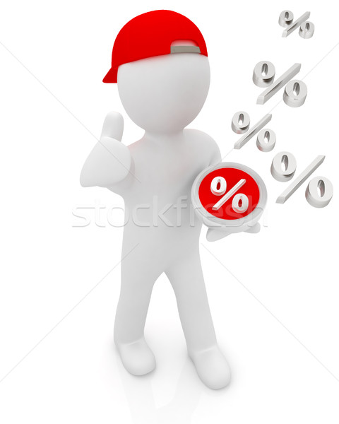 Best percent! 3d man in a red peaked cap keeps the most benefici Stock photo © Guru3D