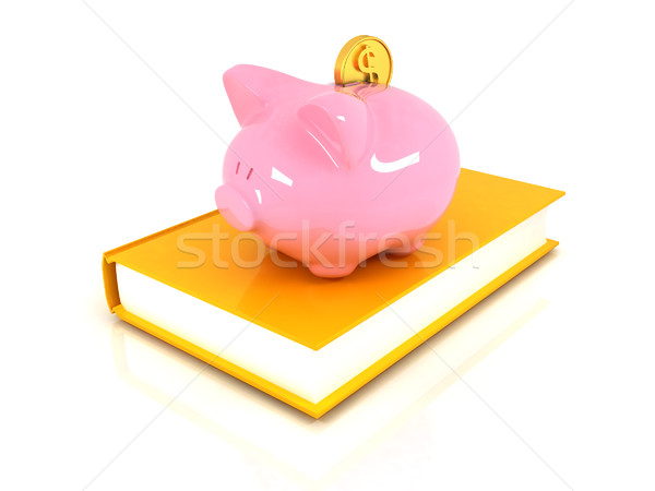 Piggy Bank with a gold dollar coin on book. Stock photo © Guru3D