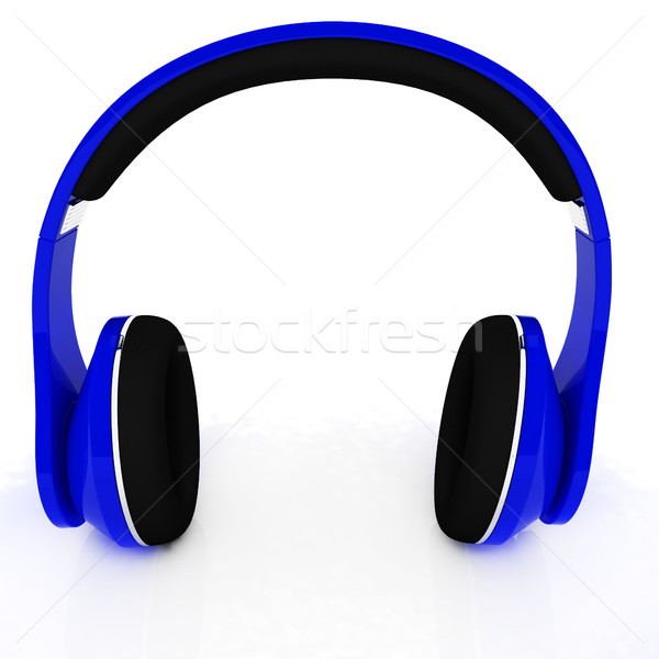 Foto stock: Azul · fones · de · ouvido · ícone · branco · rádio · concerto