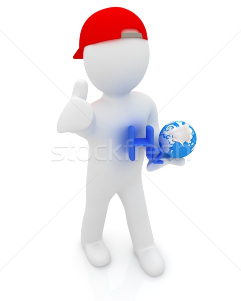 Stock photo: 3d small man with H2O - formula of water