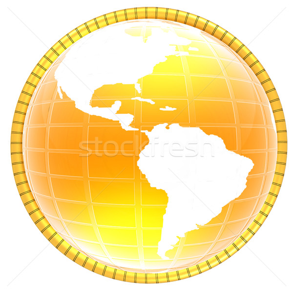 Stock photo: Yellow 3d globe icon with highlights 