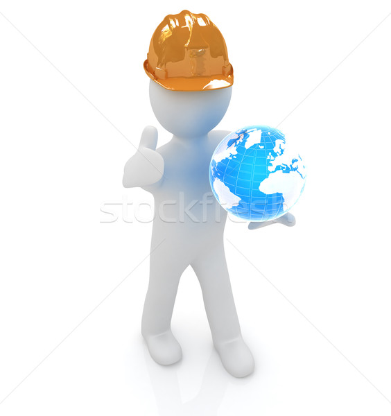 3d man in a hard hat with thumb up presents concept: 'My company Stock photo © Guru3D