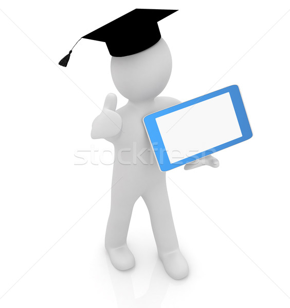 3d white man in a grad hat with thumb up and tablet pc - best gi Stock photo © Guru3D