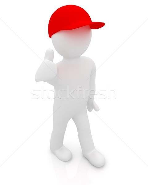 3d man rouge cap pouce up blanche [[stock_photo]] © Guru3D