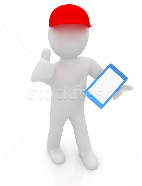 3d white man in a red peaked cap with thumb up and tablet pc  Stock photo © Guru3D