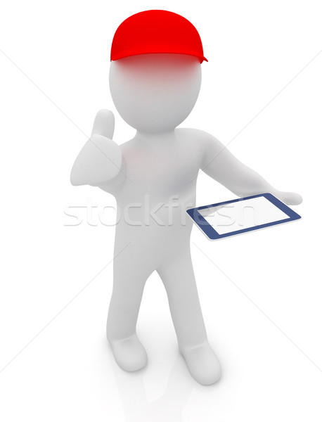 3d white man in a red peaked cap with thumb up and tablet pc  Stock photo © Guru3D