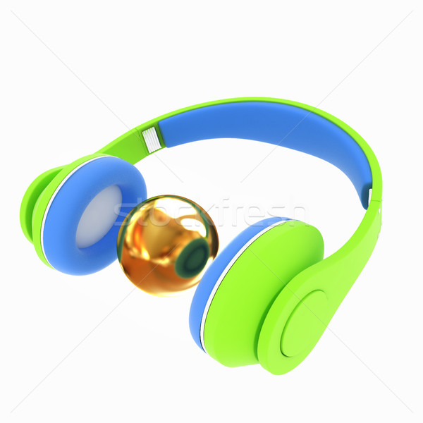 3d icon of colorful headphones and gold ball Stock photo © Guru3D