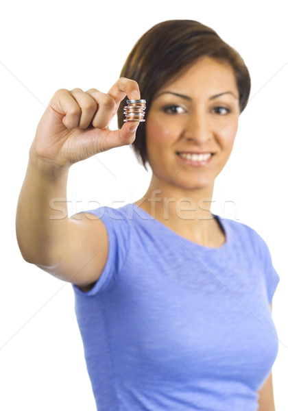 若い女性 スタック コイン 指 小さな かなり ストックフォト © Habman_18