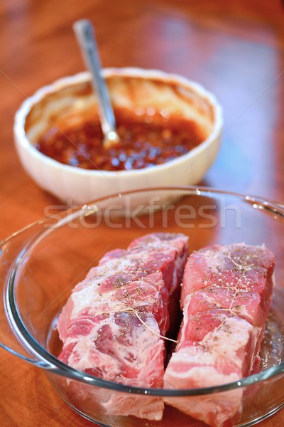 Pork necks ready for marinating Stock photo © hamik
