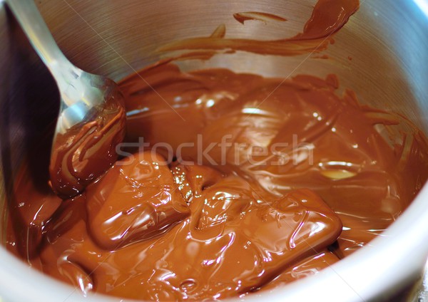 Olvadt csokoládé tál kanál sötét desszert Stock fotó © hamik