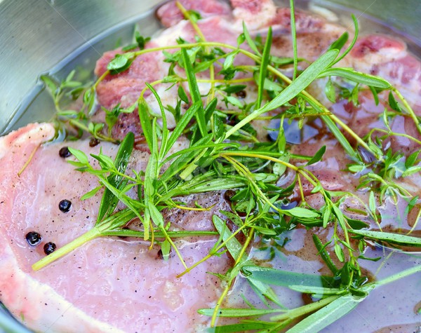 Marinato carne di maiale greggio pepe fresche erbe Foto d'archivio © hamik