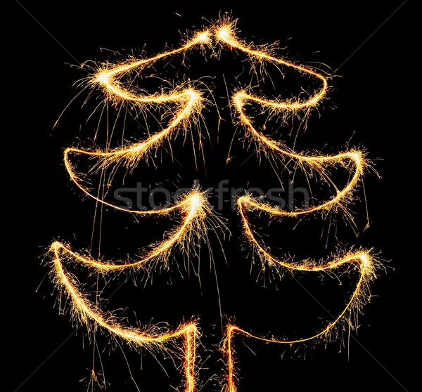 煙火 聖誕樹 抽象 黑色 樹 夜 商業照片 © hamik