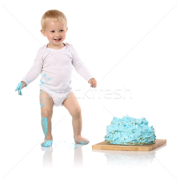 Baby smashing cake Stock photo © handmademedia