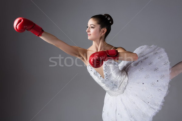 Stockfoto: Vrouwelijke · balletdanser · mooie · grijs · ballerina