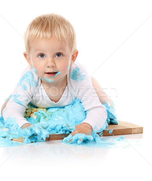 Baba torta egyéves fiú kék jeges Stock fotó © handmademedia