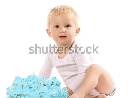 赤ちゃん ケーキ 少年 青 ストックフォト © handmademedia