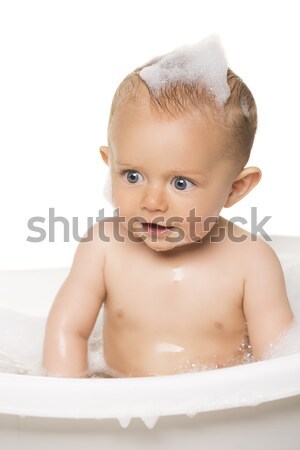 Aranyos baba fürdőkád imádnivaló kaukázusi fiú Stock fotó © handmademedia