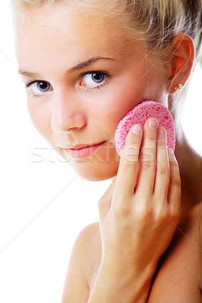 Gyönyörű fiatal nő smink izolált fehér arc Stock fotó © hannamonika
