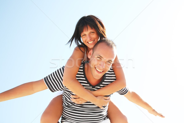 Foto stock: Sorridente · praia · menina · sorrir