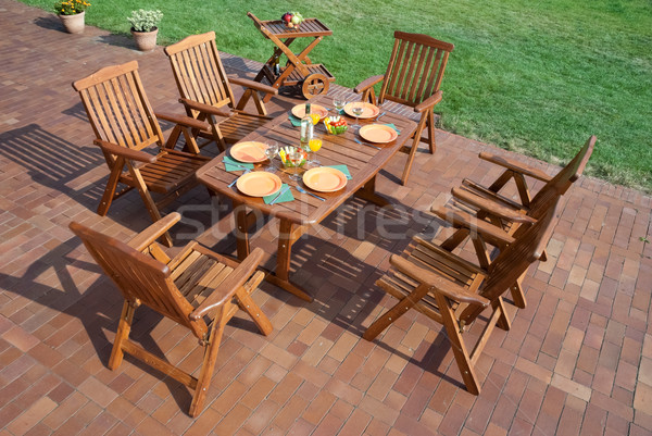 Luksusowe meble ogrodowe patio domu trawy drewna Zdjęcia stock © hanusst