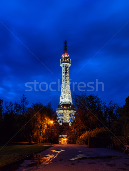 Prague Lookout Tower with the night illumination Stock photo © hanusst