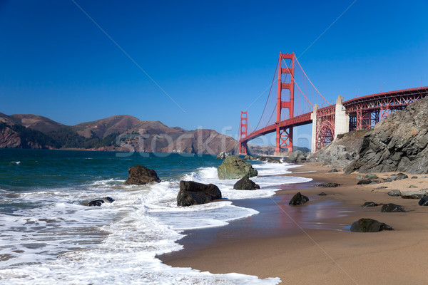 Golden Gate Bridge fale San Francisco niebo wody drogowego Zdjęcia stock © hanusst