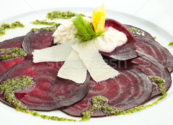 Vegetarian Beetroot Carpaccio w goat cheese and Pesto Stock photo © hanusst