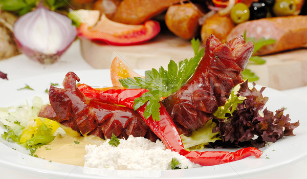 Alla griglia salsiccia senape rafano alimentare cena Foto d'archivio © hanusst
