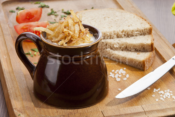 Pork lard in the pot and dark bread Stock photo © hanusst