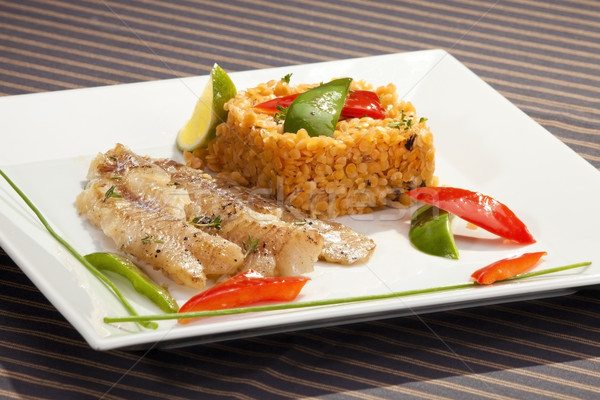 Grilled codfish with red lentil Stock photo © hanusst
