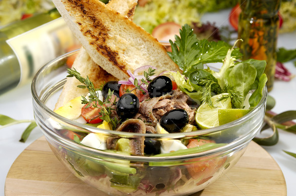 Salade olives pain français oeuf poulet pain Photo stock © hanusst
