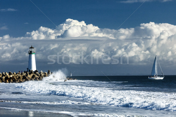 Stockfoto: Vuurtoren · wal · Californië · USA · wolken