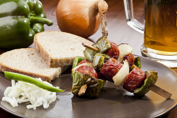 Gegrillt Wurst spucken Brot Party Sommer Stock foto © hanusst