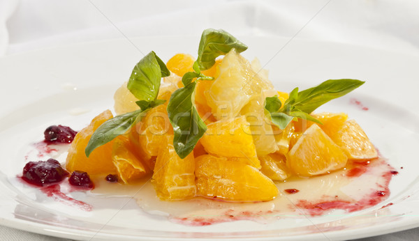 Salade de fruits orange pamplemousse mixte oranges feuille [[stock_photo]] © hanusst