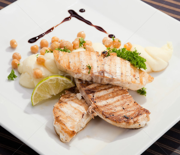 Stock photo: Grilled butterfish  w potato puree