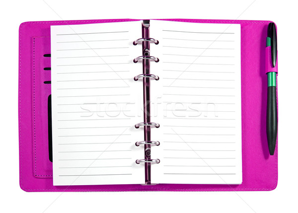 Pink leather binder notebook with pen isolated on white  Stock photo © happydancing