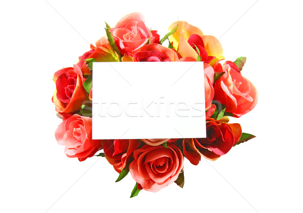 Stock foto: Leere · Karte · stieg · isoliert · weiß · Blume · Papier