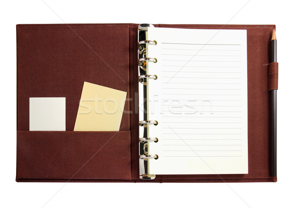 Brown canvas binder notebook with blank card and pencil isolated Stock photo © happydancing