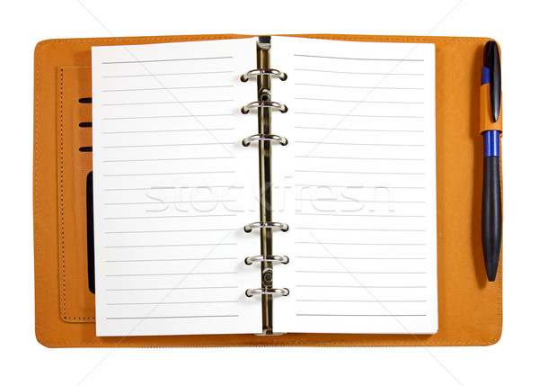 Brown leather binder notebook with pen isolated on white  Stock photo © happydancing