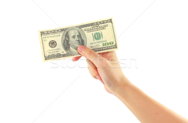 Vrouwelijke hand geld dollar geïsoleerd Stockfoto © happydancing